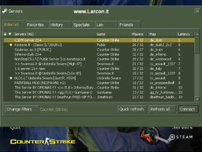 Counter-Strike 1.6 BOOST Client find servers>internet window Screen-Shot.