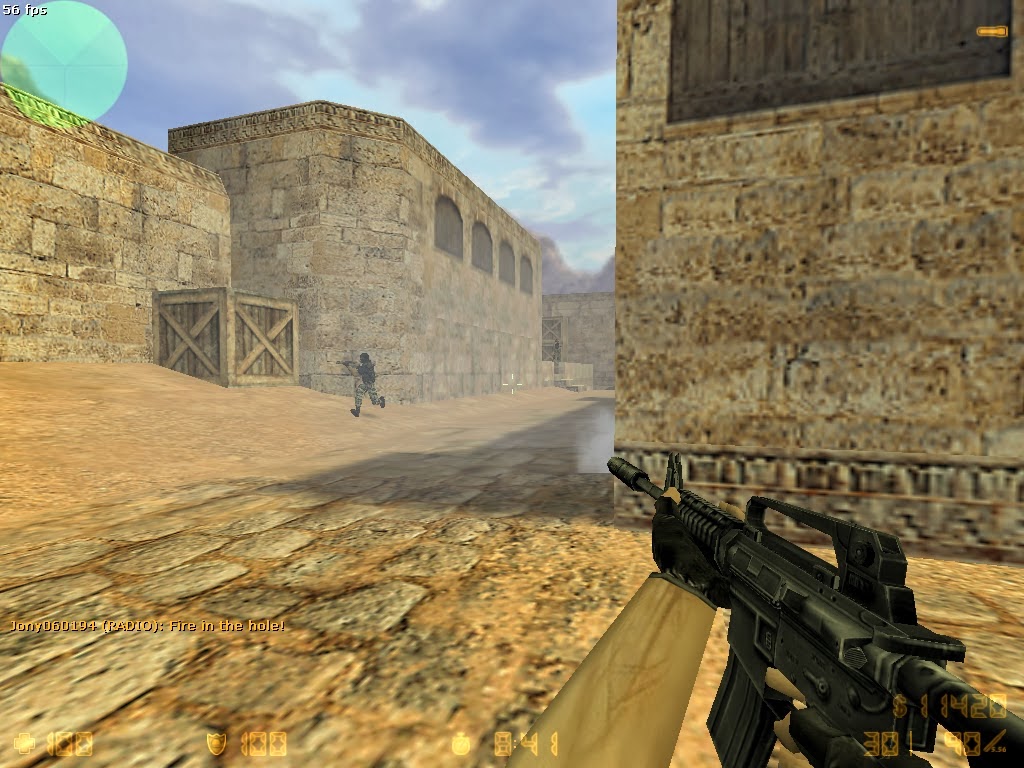 Screenshot of CS 1.6 de_dust2_2x2 map - Counter Terrorists team member (CT) targeting the enemy - Terrorists team member (player). You can download this game directly or using torrent client.